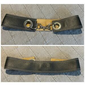Miu Miu VTG Y2K Blk Leather Wide Waist Belt 85/34 Silver Grommet Hardware Italy